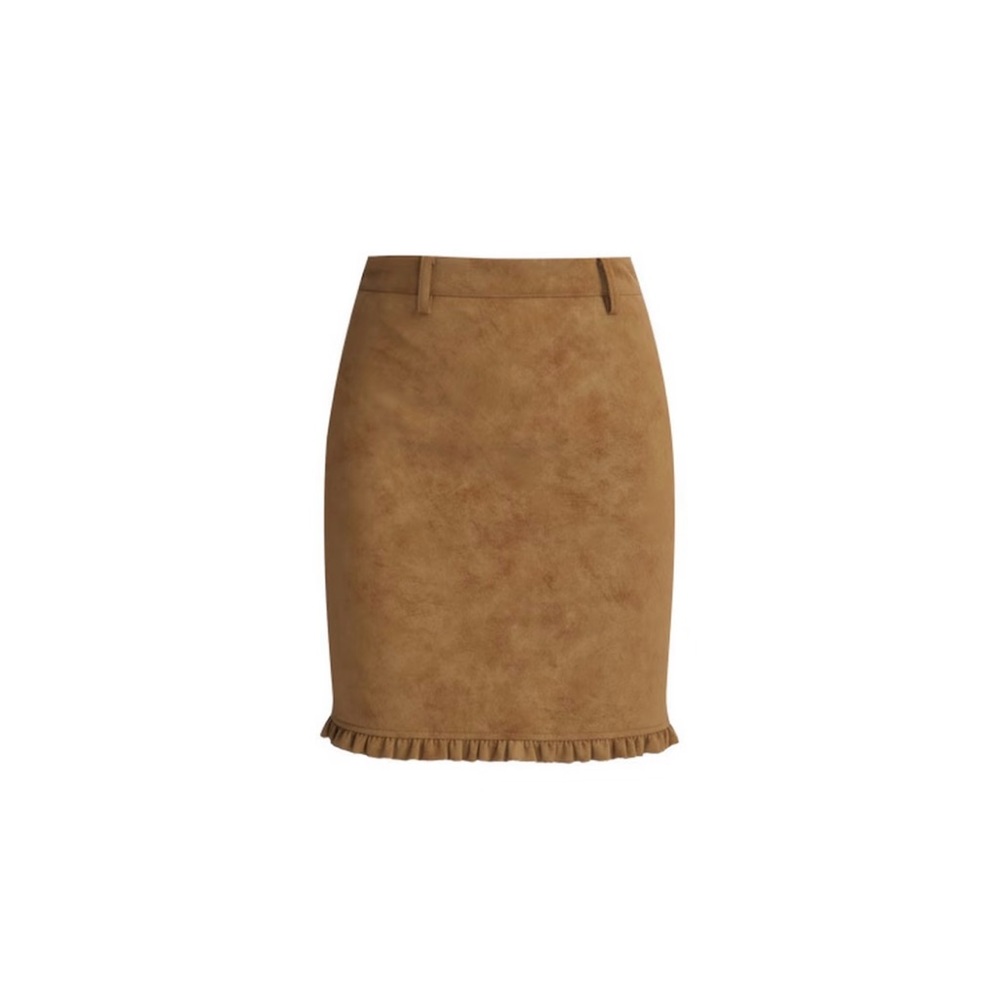 Elegant Tan Skirt with Ruffle Hem